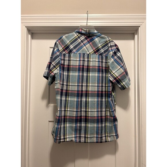 Kavu Short Sleeve Button Up Shirt Mens Size Large Green Blue Pink Plaid Outdoor - Picture 5 of 5